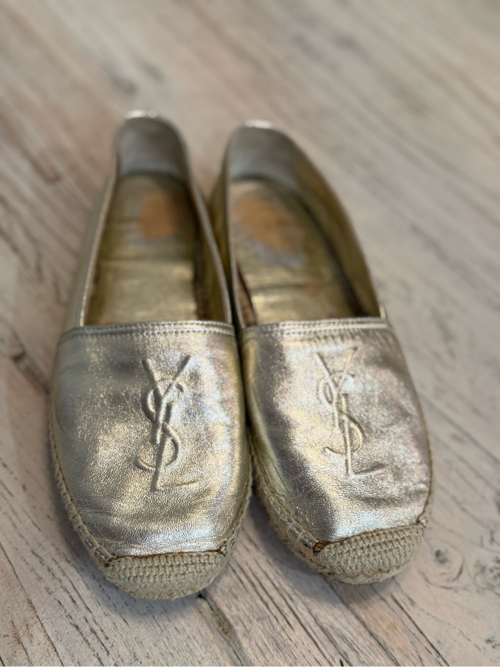 Yves Saint Laurent Gold Leather Monogram Espadrilles size 37.5 - Picture 3 of 15